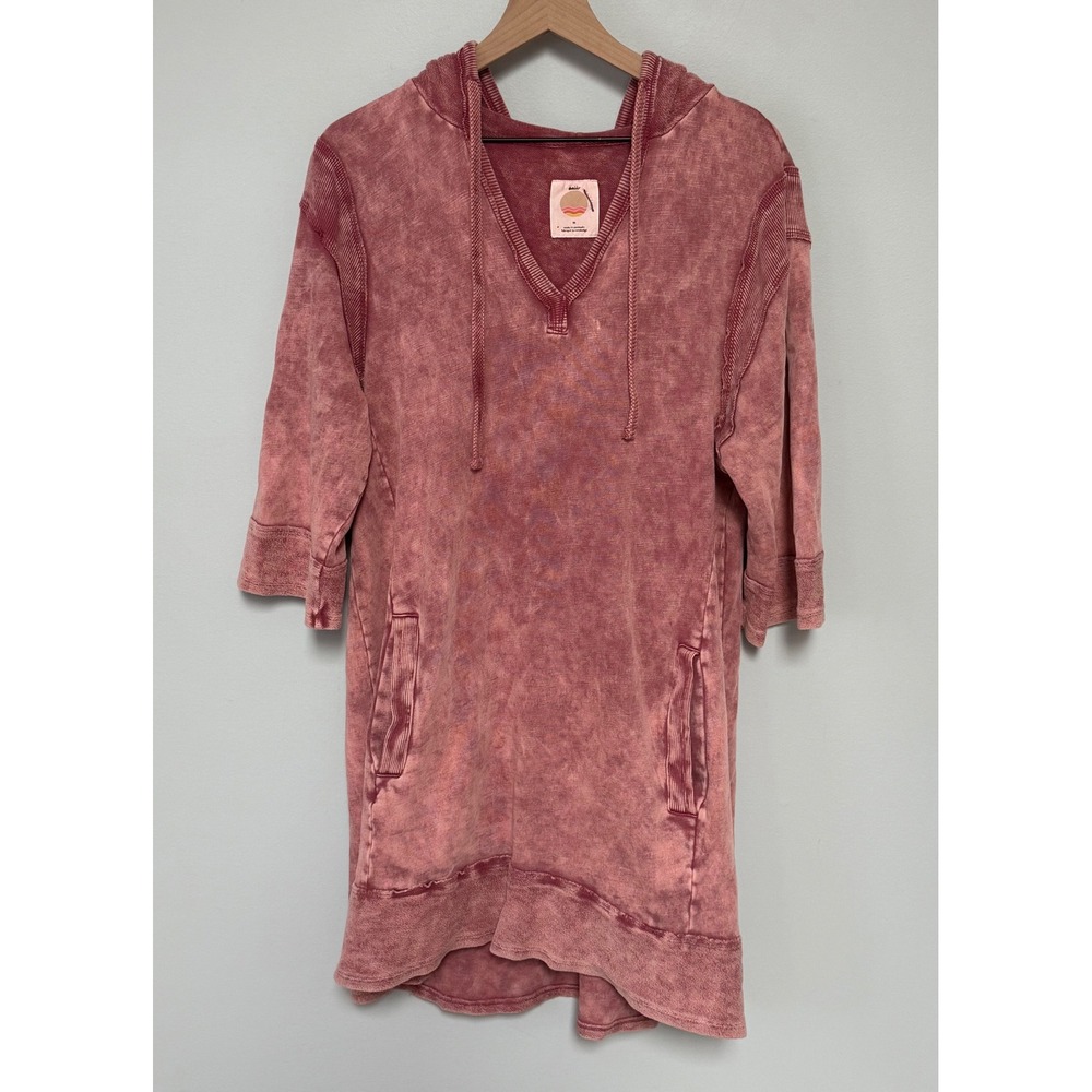 Anthropologie Daily Practice‎ Flounced Hooded Dress Rose Pink Acid Wash Medium